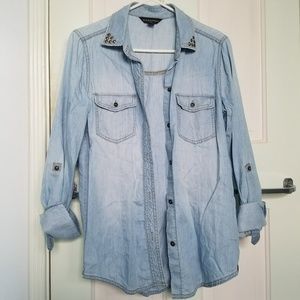 Blue denim button down shirt